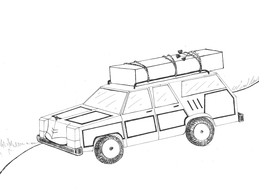  Station wagon with casket strapped on top 