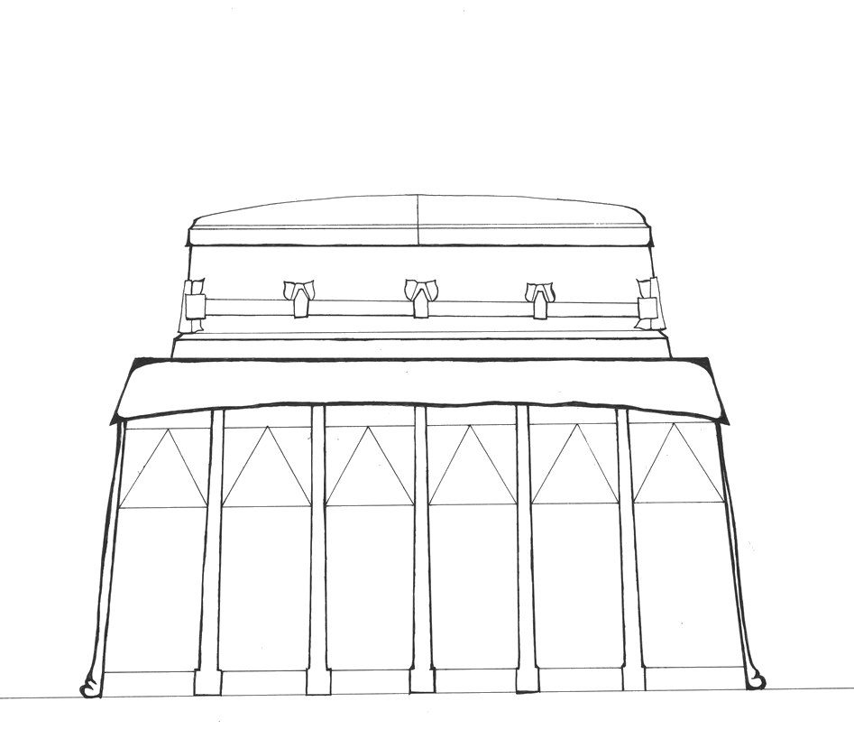  Illustration of shiny casket in show room. 
