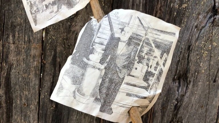  Photos of person on walking stick. 