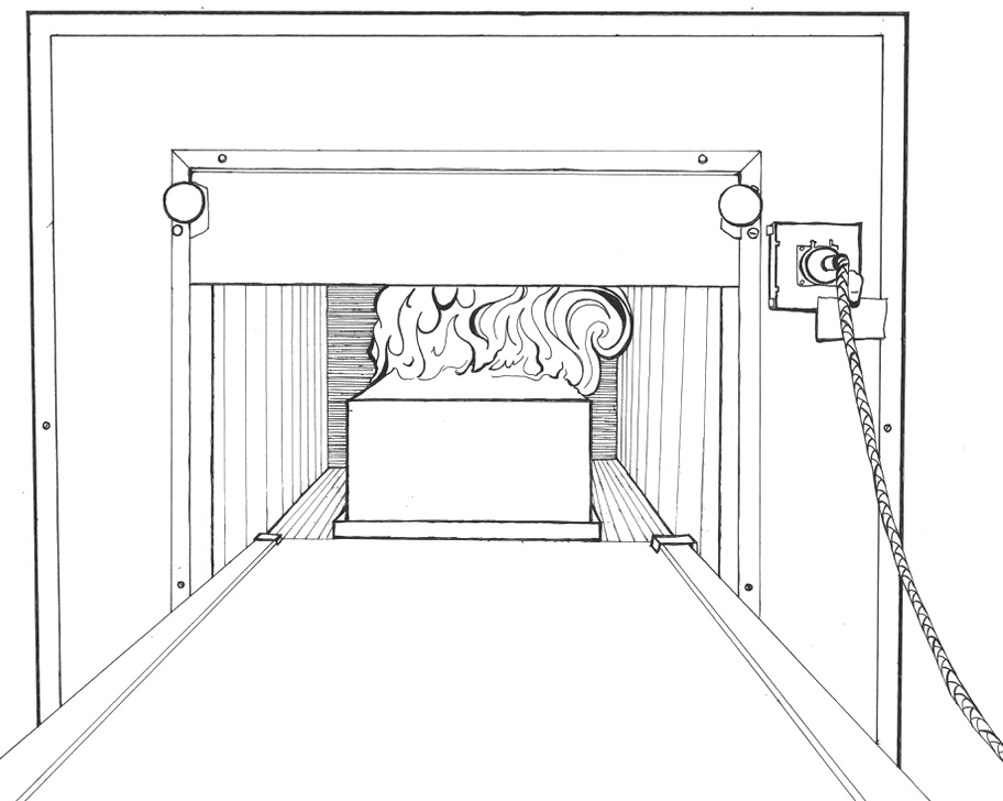  Illustration of casket burning during cremation 